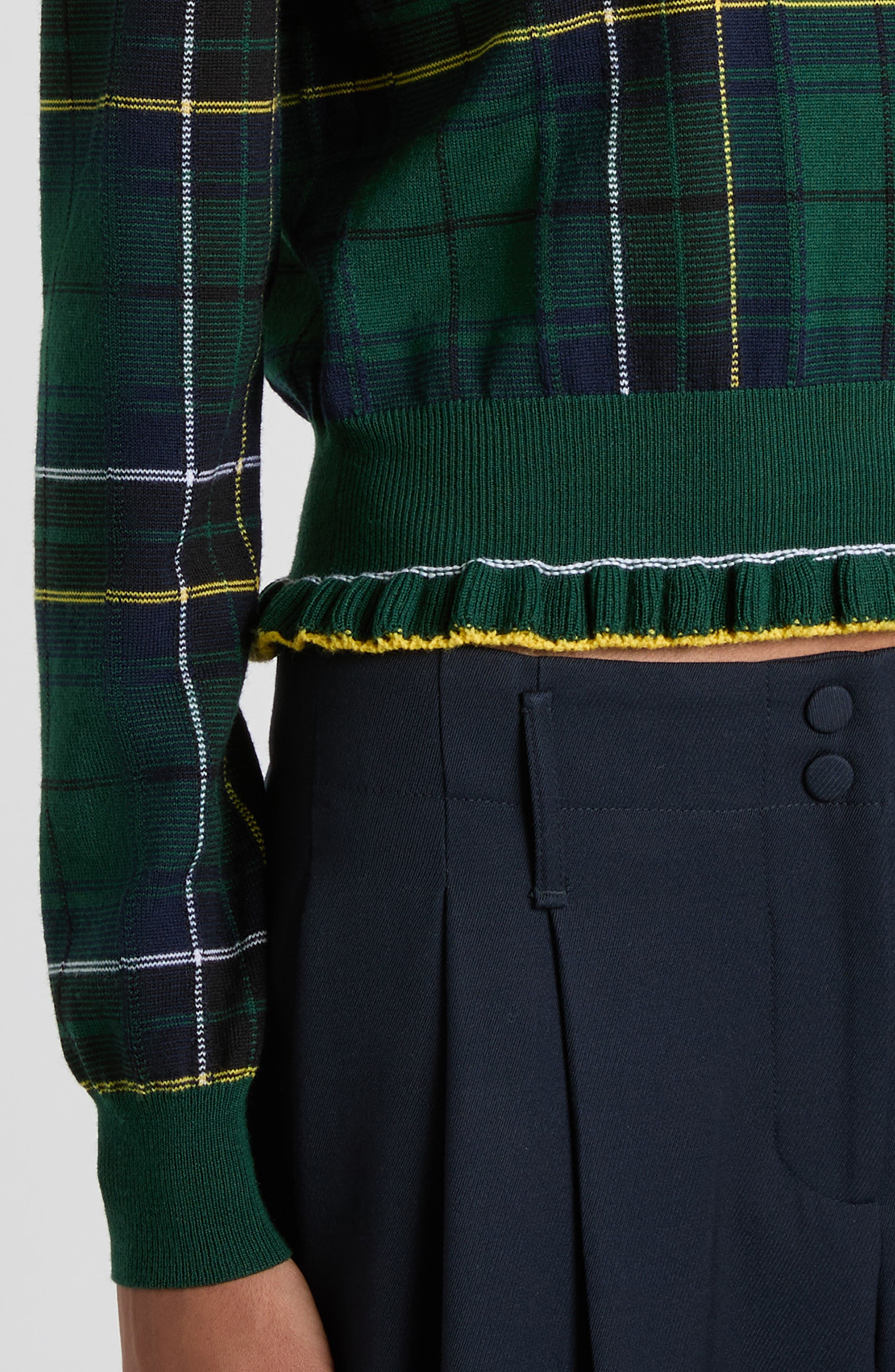 McQueen Check Peplum Wool Sweater in Green/Blue/Yellow at Nordstrom - 5