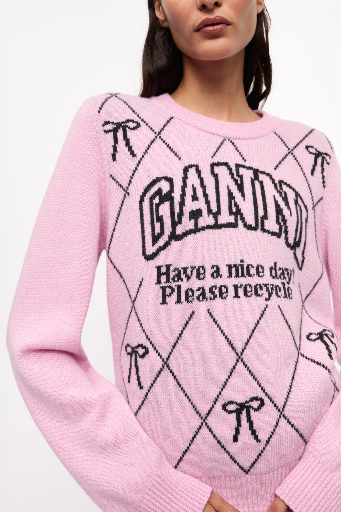 PINK GRAPHIC BOW SWEATER - 5