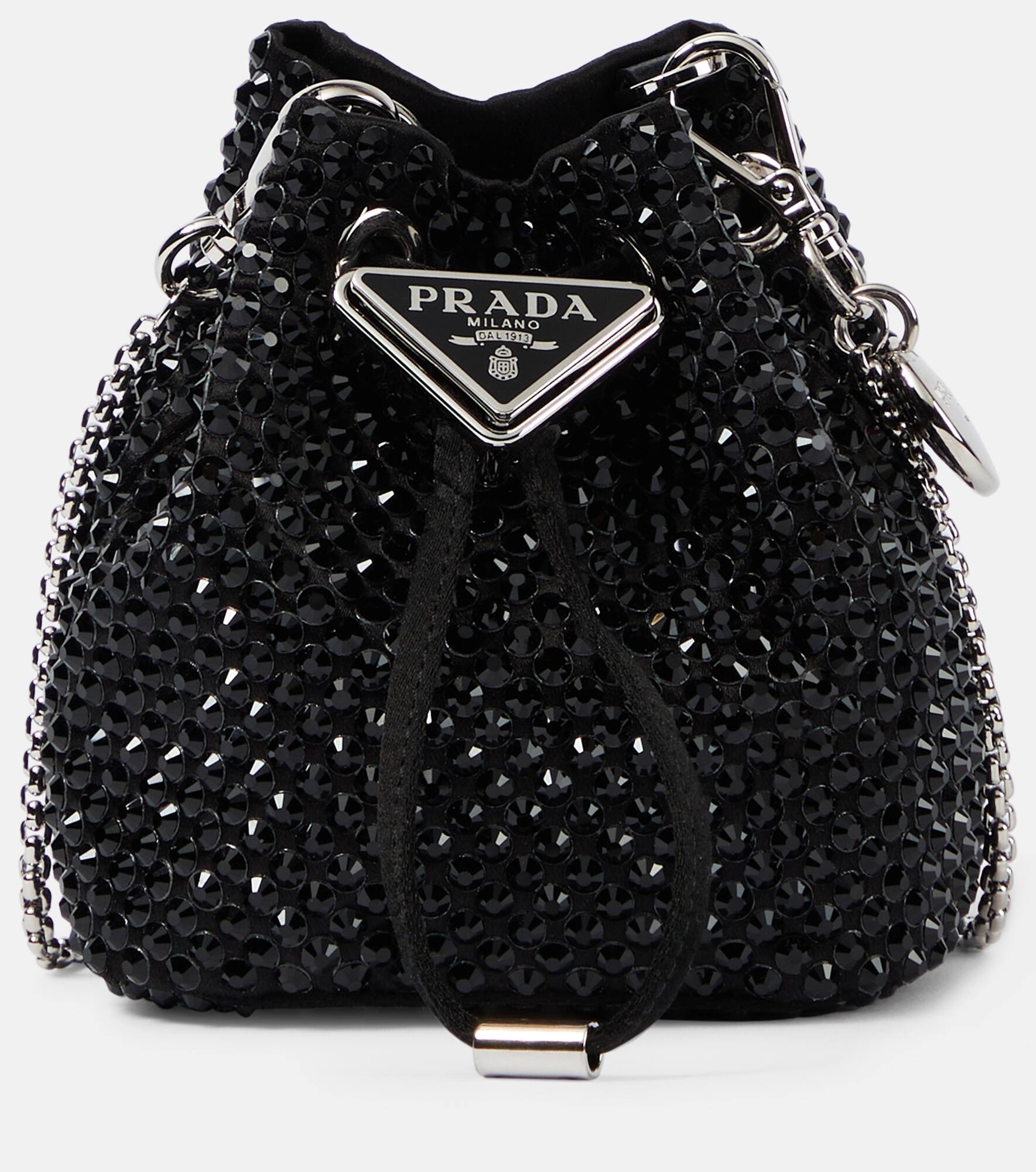 Mini embellished satin bucket bag - 1