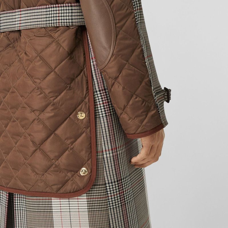 Quilted Panel Check Wool Cotton Trench Coat 5