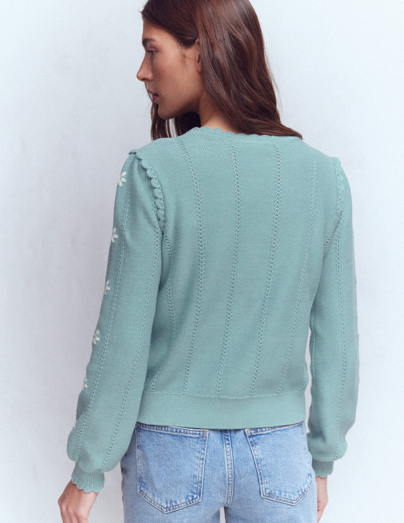 Valeria Crochet Trim Cardigan-Seamist Blue, Embroidery 5