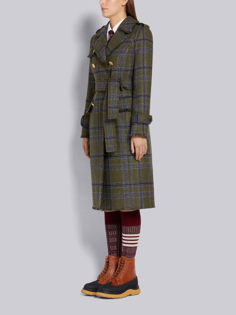 Thom Browne Dark Green Madras Check British Wool Frayed Single Vent Classic Trench Coat outlook