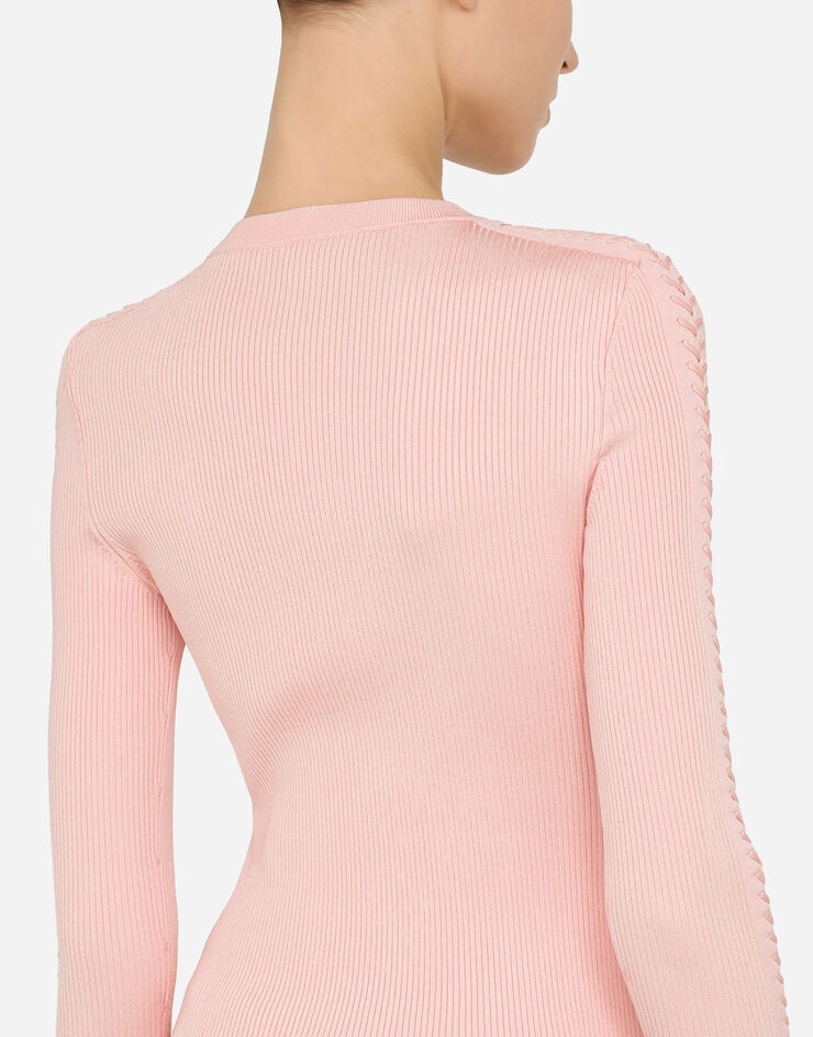 Viscose ribbed sweater with lacing and eyelets - 5