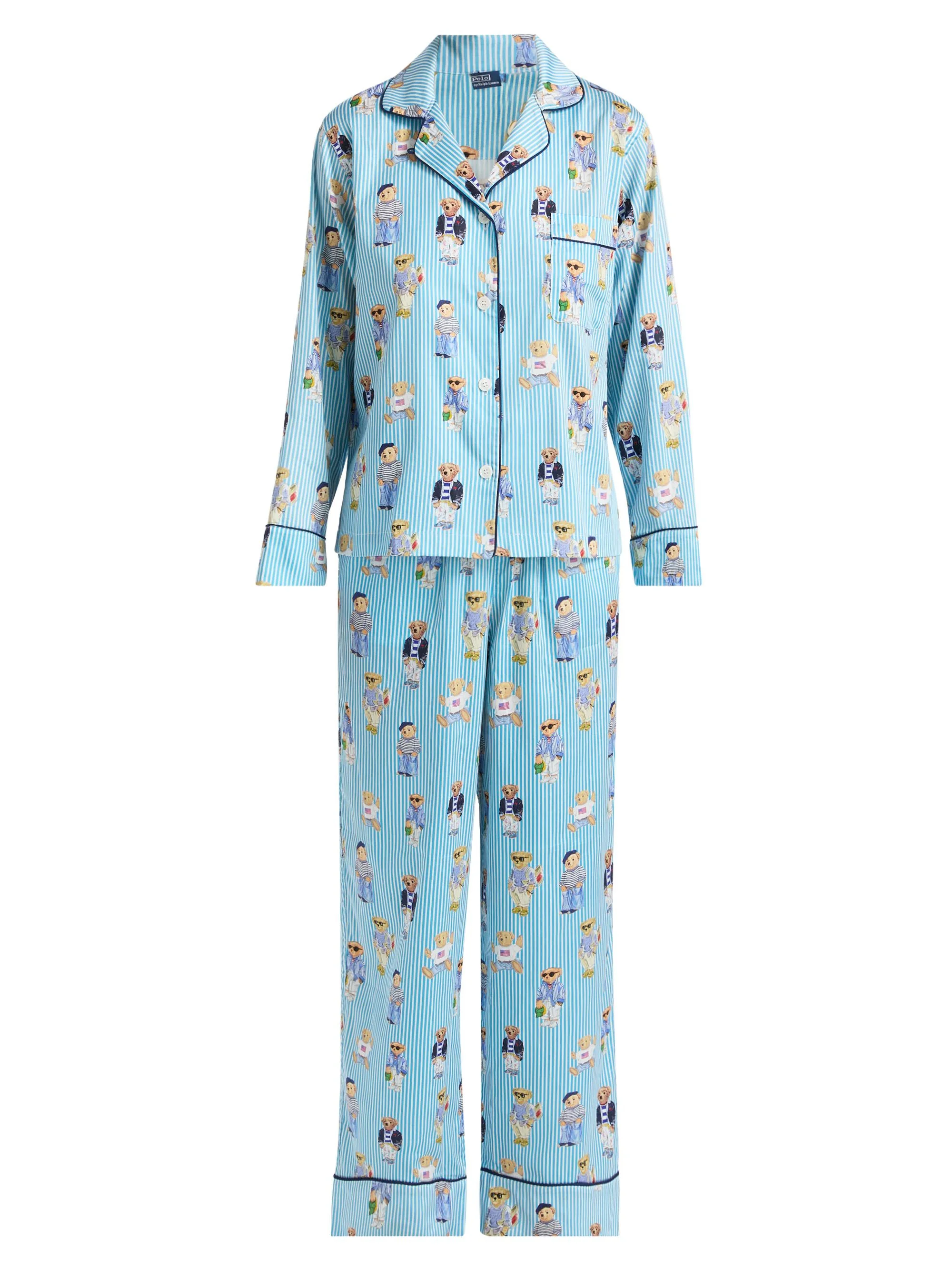 Women's Madison Teddy Bear Stripe Pajama Set - Aqua Mist - 1