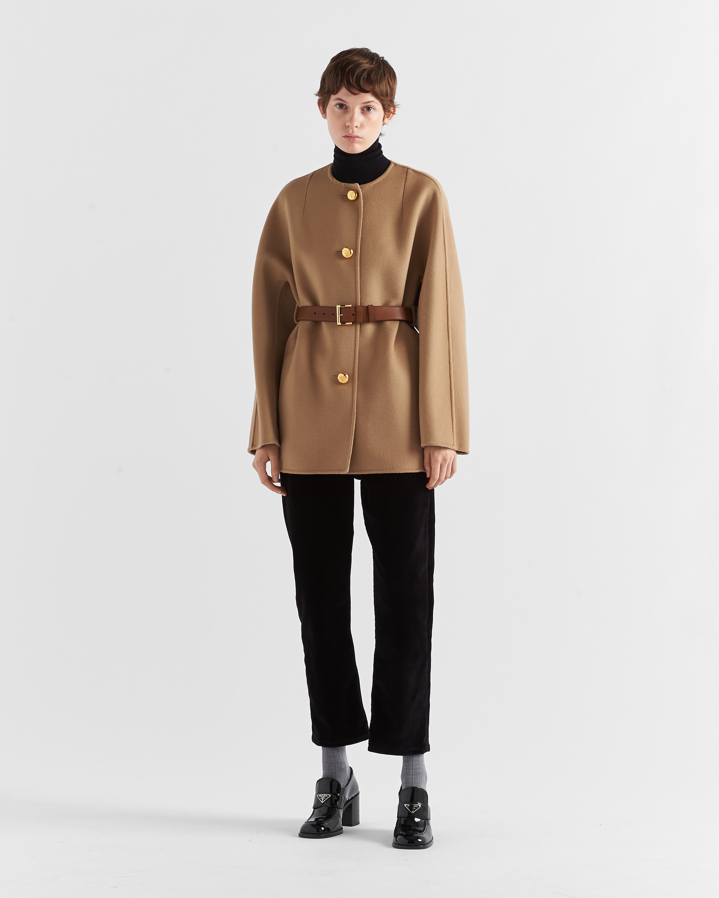【プラダ・PRADA】Single-breasted double wool caban jacket Prada Single-breasted double wool caban jacket | REVERSIBLE