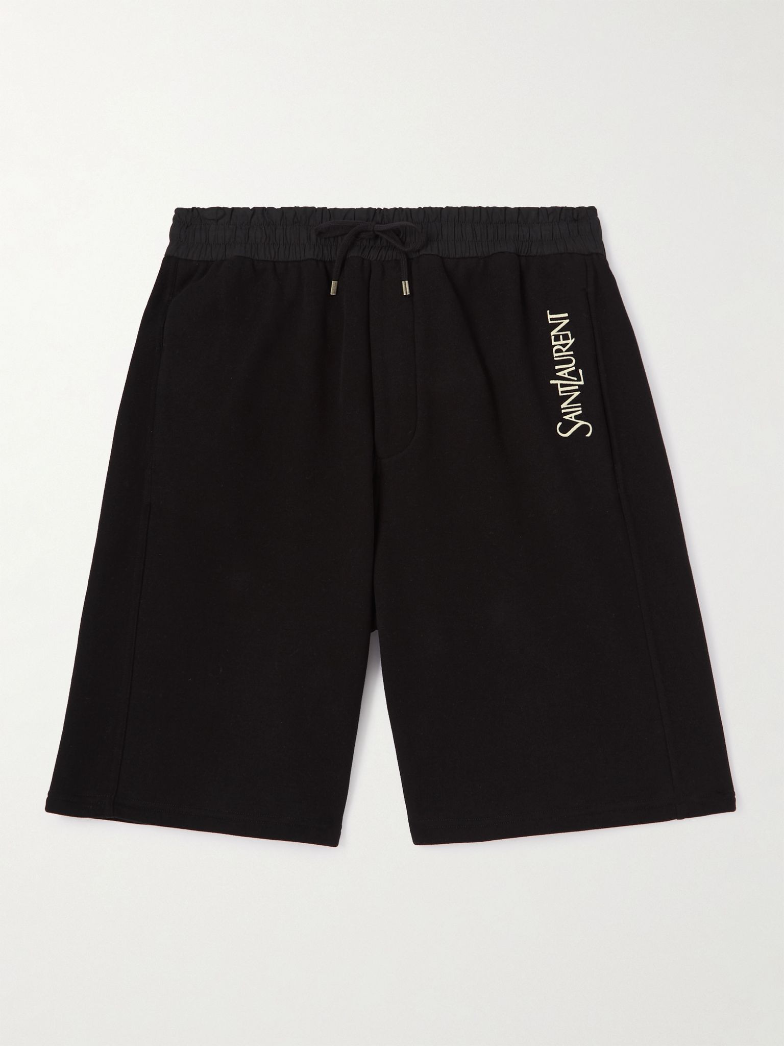 Straight-Leg Logo-Embroidered Cotton-Jersey Drawstring Shorts Black - 1