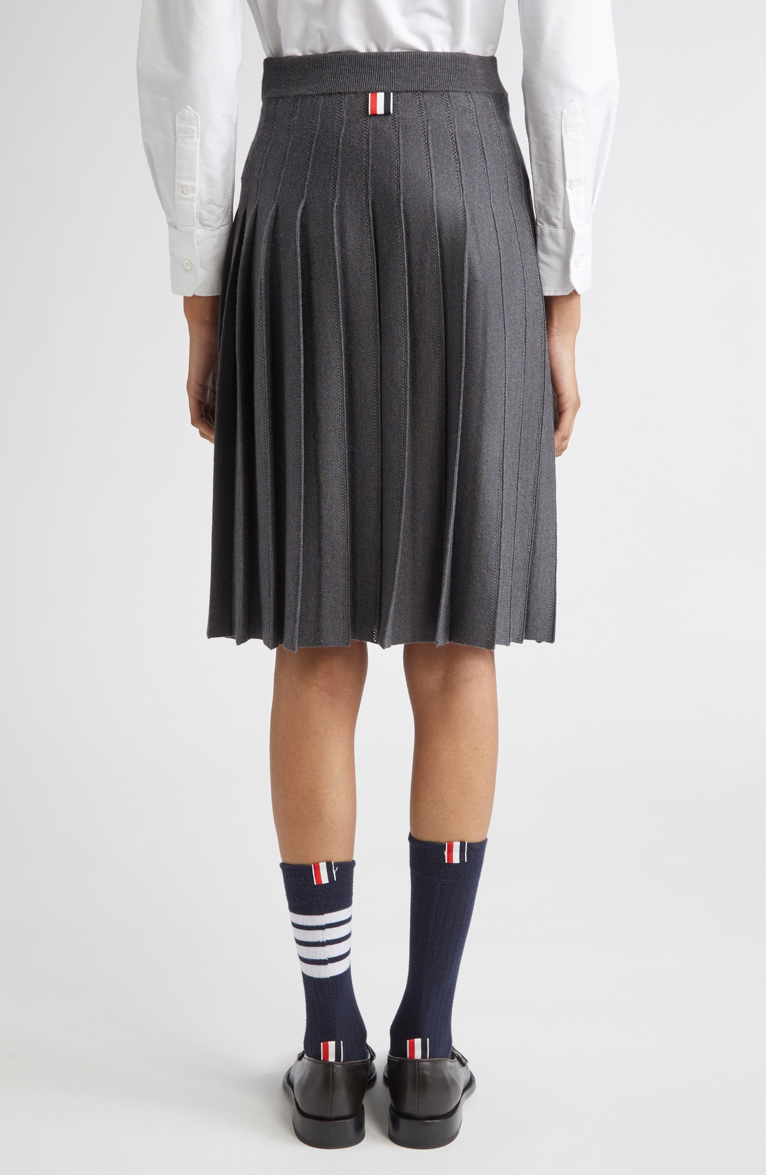 Thom Browne Pointelle Pleated Wool & Silk Skirt in Medium Grey at Nordstrom - 3