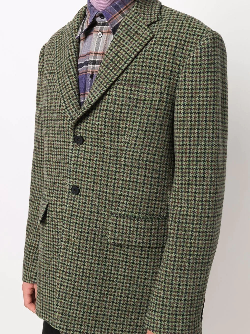 check-print wool blazer - 5