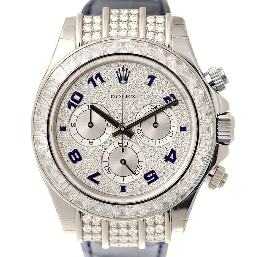 Rolex Cosmorgarph Daytona Pave Diamond Dial 18K White Gold Case Set with 48 Diamonds Leather Strap M - 2