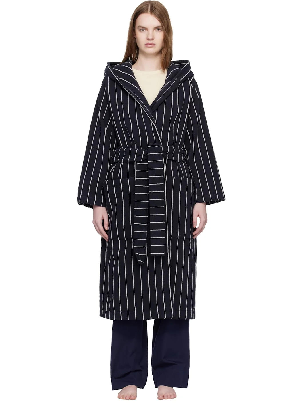 Black & White Terry Hooded Bathrobe - 1