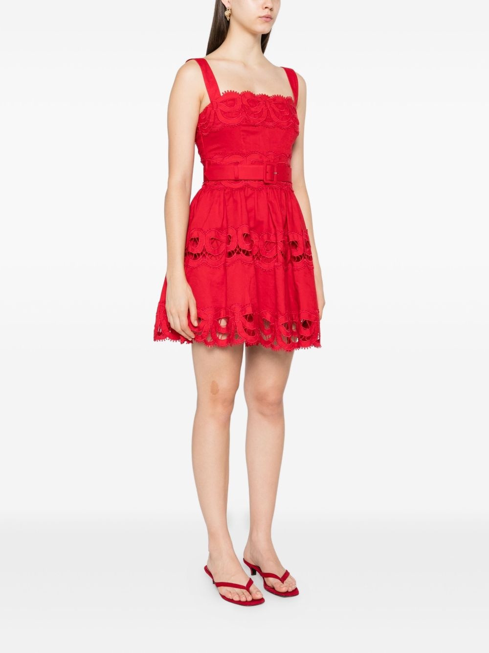 lace-inserts belted mini dress - 3