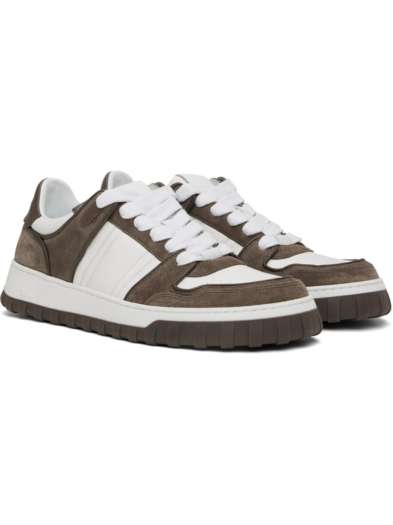 White & Taupe Leather Low Top Walk Sneakers 4