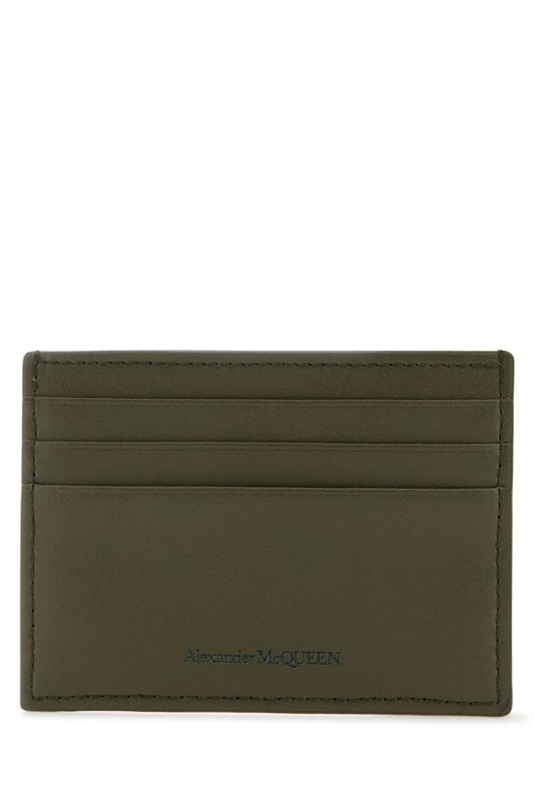 Army green leather card holder - 3