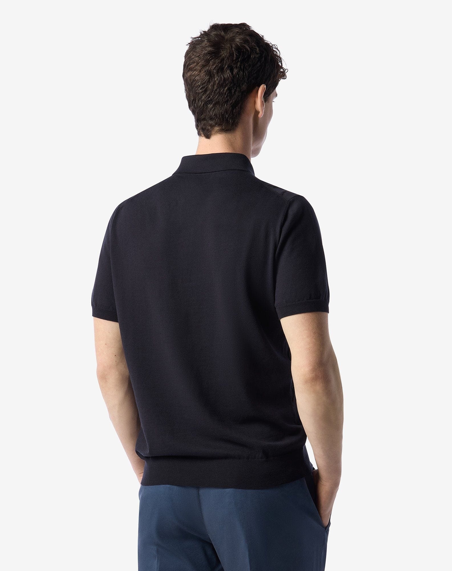 Navy blue button-up organic cotton polo shirt - 3