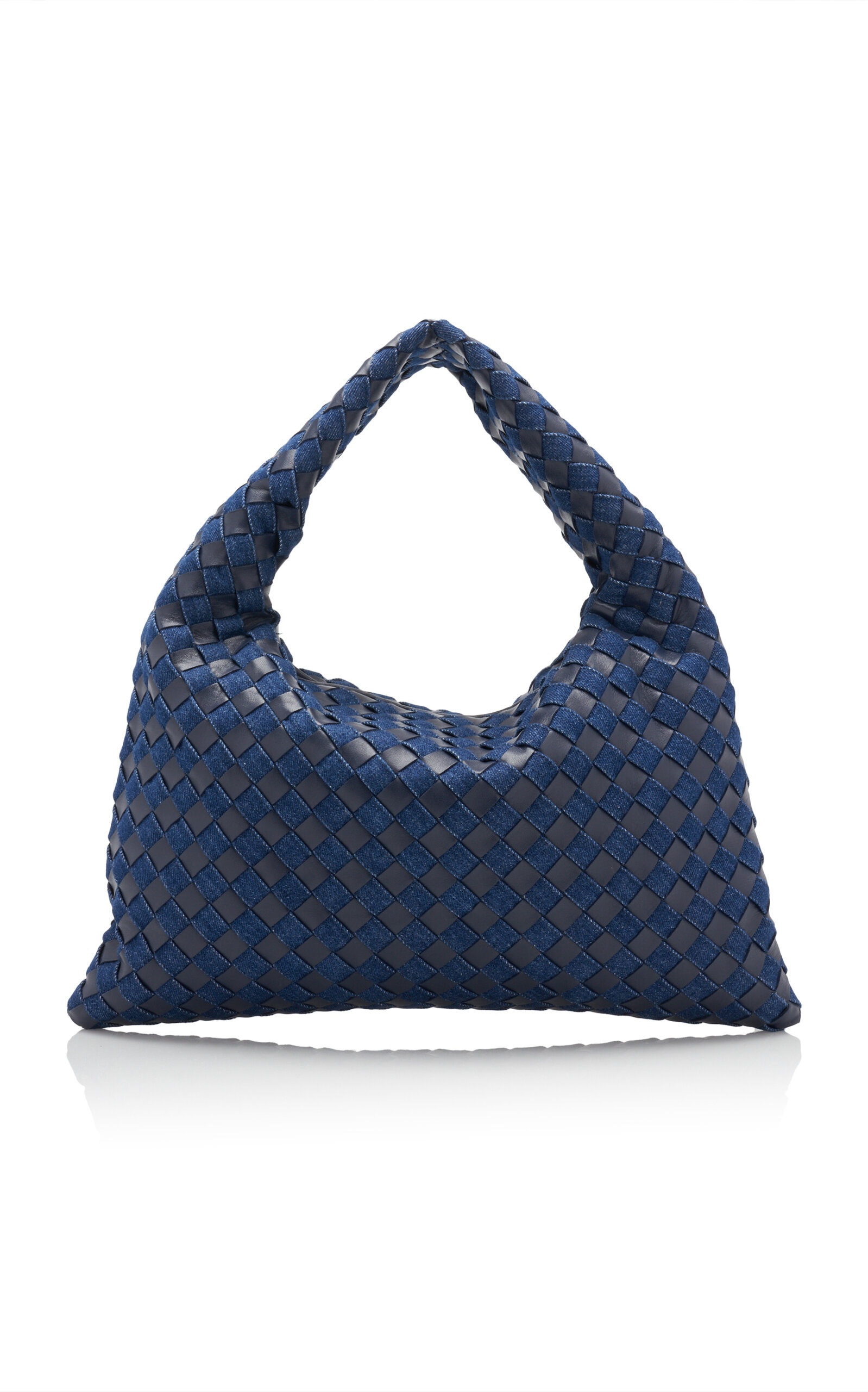 Small Hop Intrecciato Leather & Denim Bag blue - 1