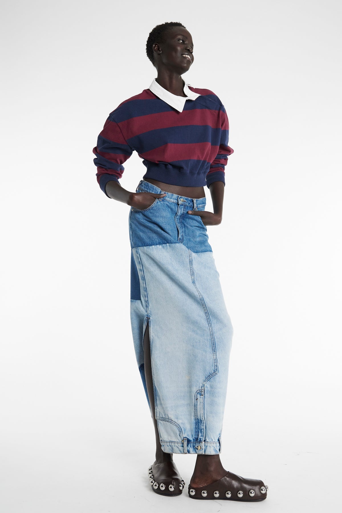 RECYCLED DENIM MIRROR EFFECT SKIRT BLUE - 6
