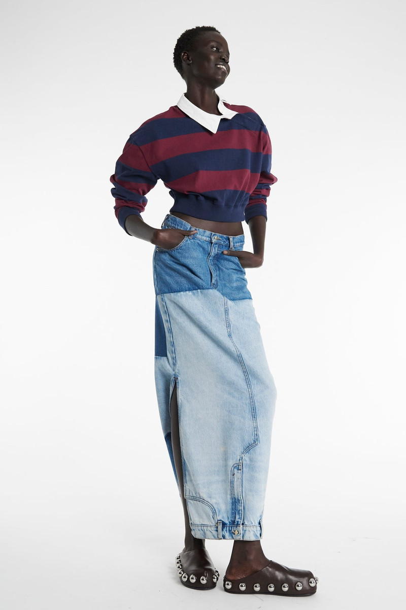 RECYCLED DENIM MIRROR EFFECT SKIRT BLUE 6