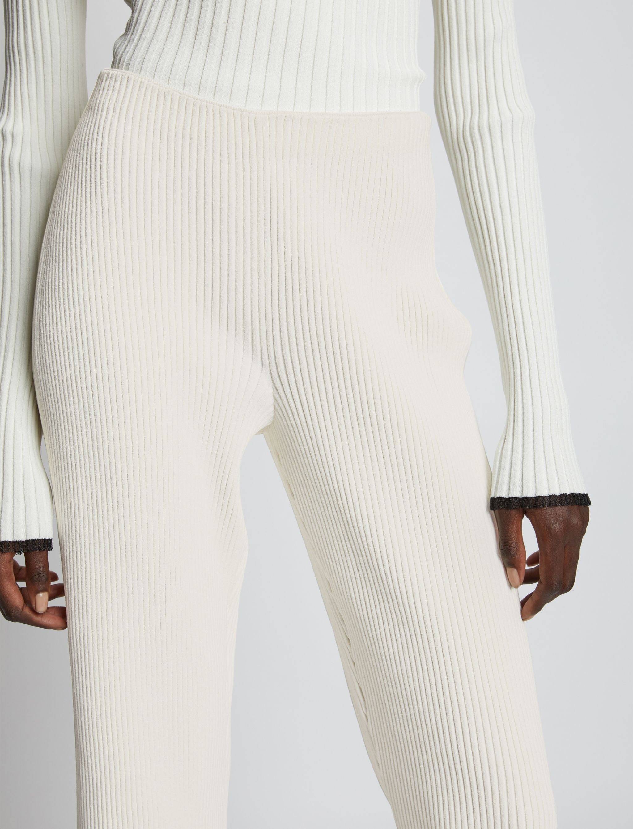 Rib Knit Crop Flare Pants - 5