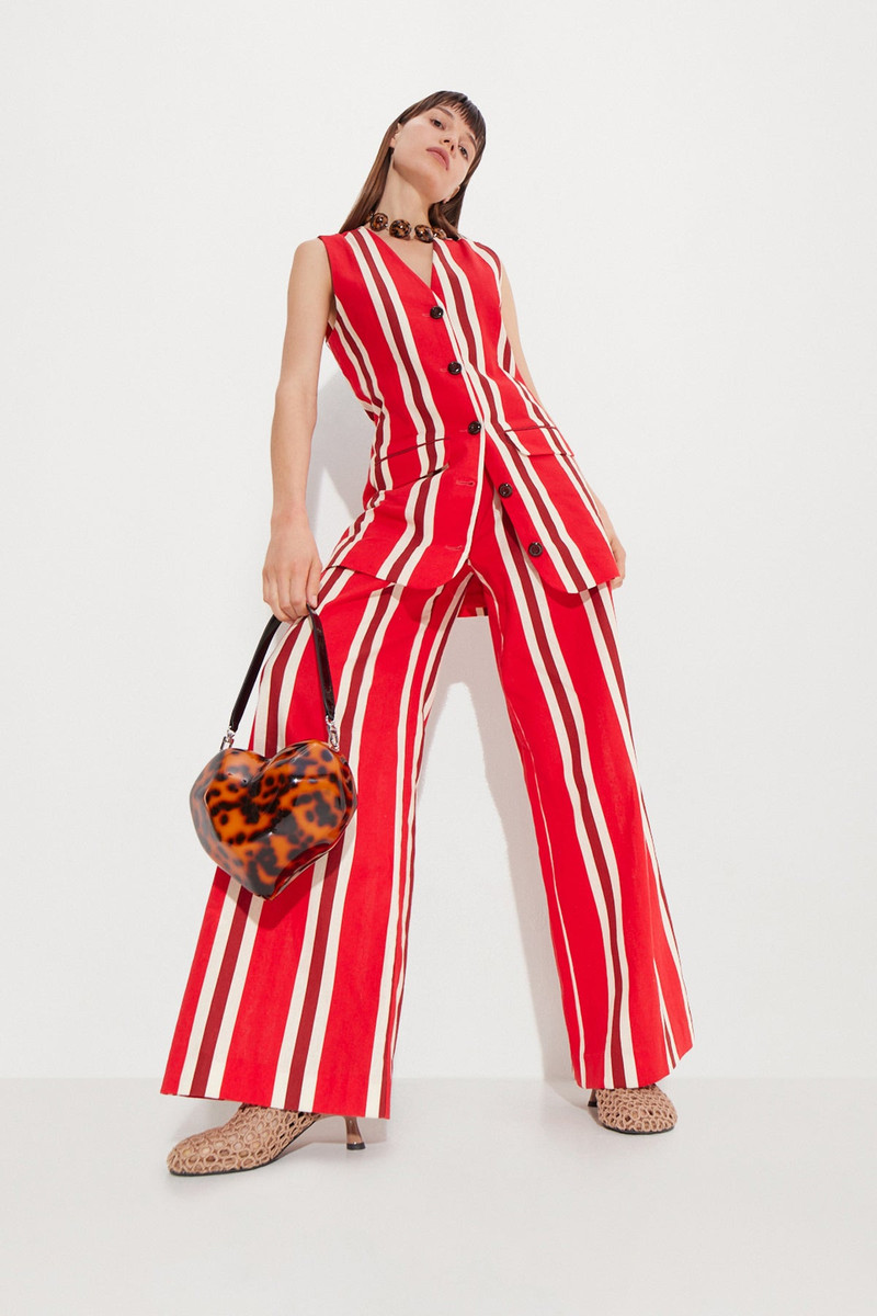 Carob Linen Mini Dress In Moroccan Spice Stripe 1