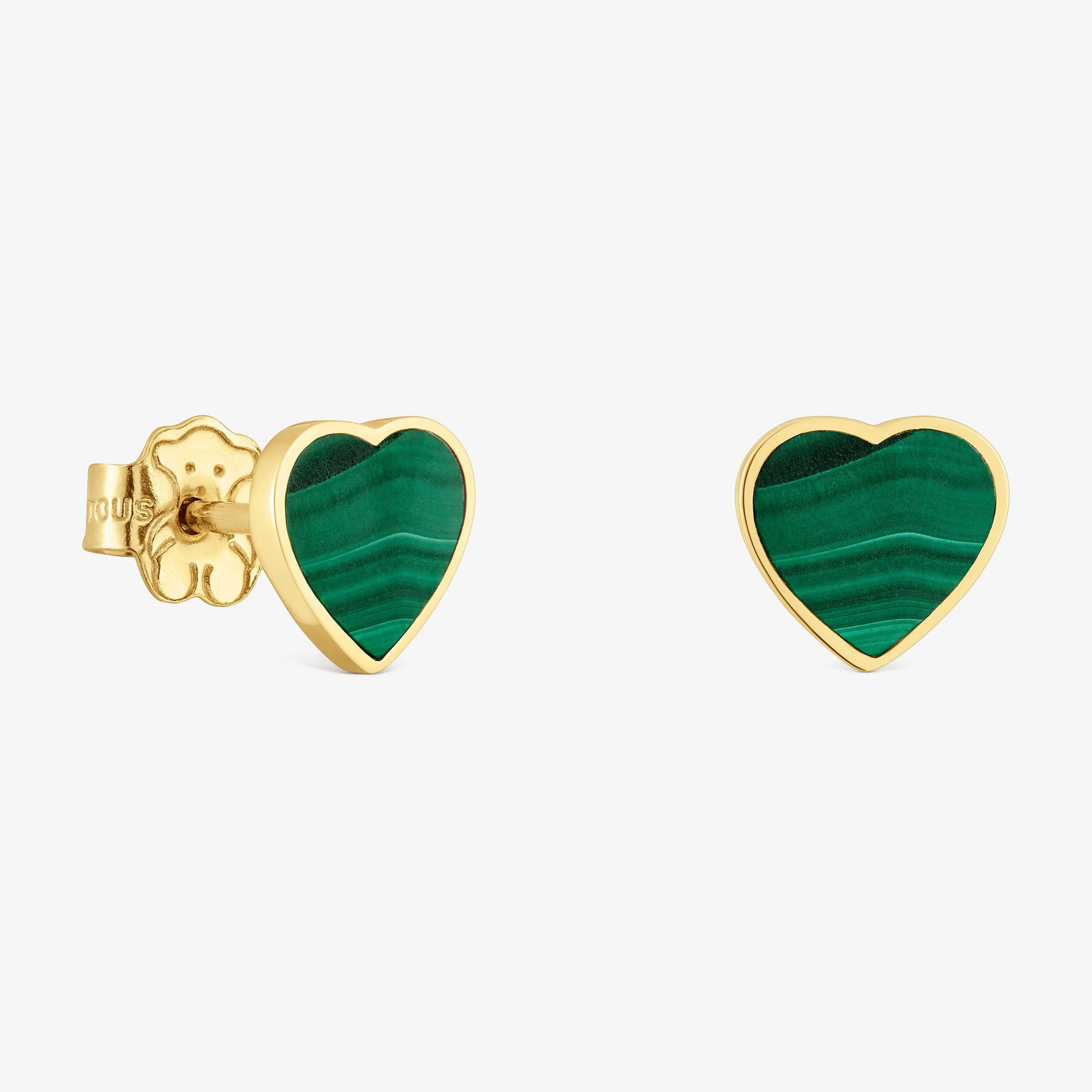 14K solid gold Heart earrings with malachite XXS - 1
