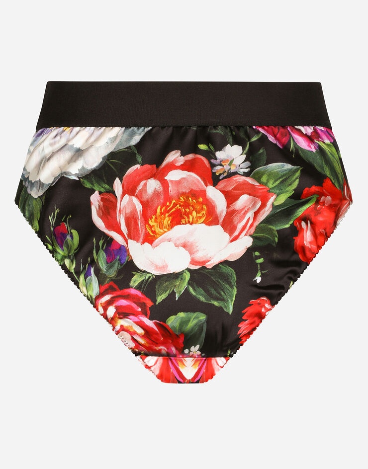 High-waisted satin briefs with pictorial floral print - 3