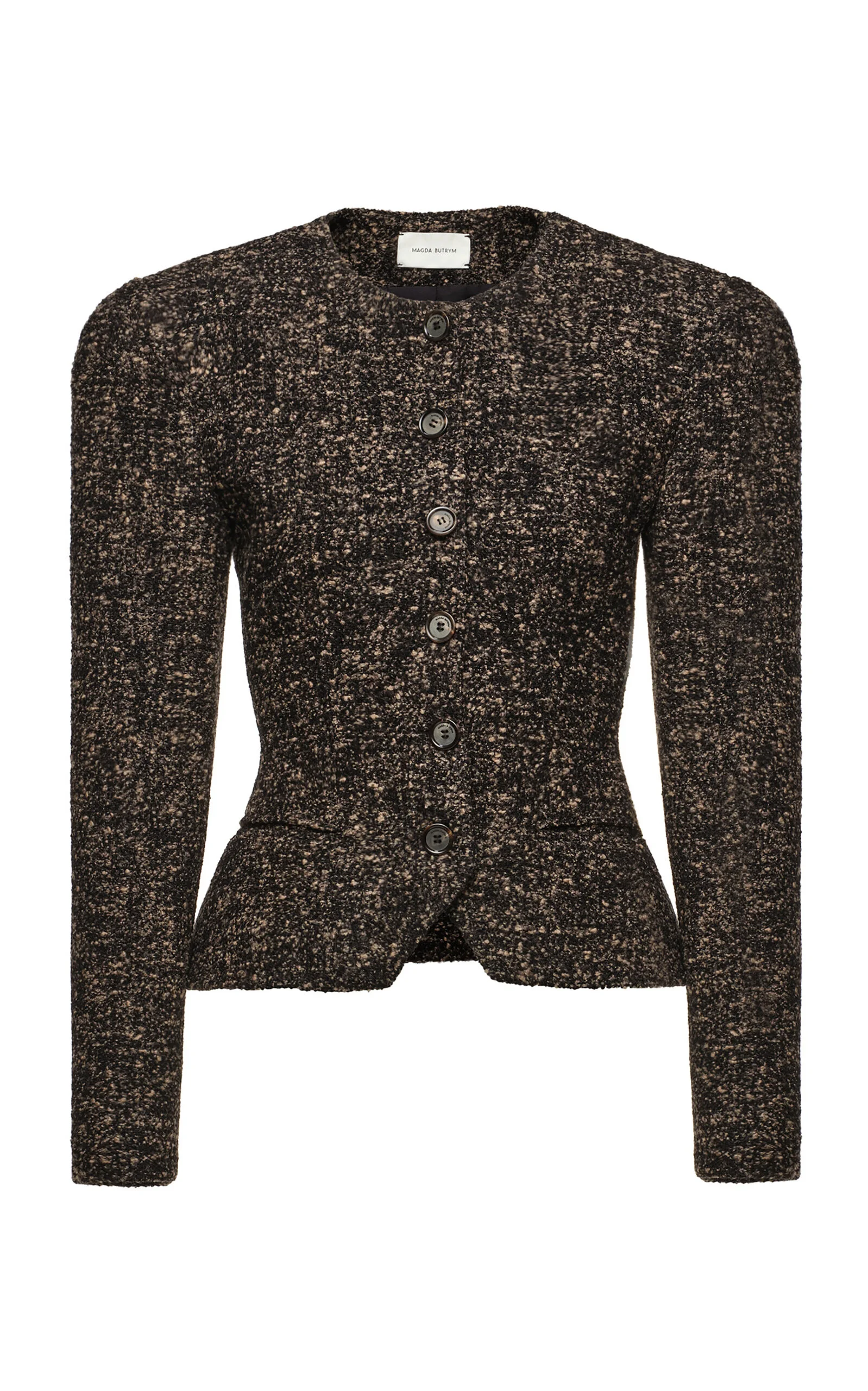 Fitted Wool-Blend Mouline Jacket brown - 1