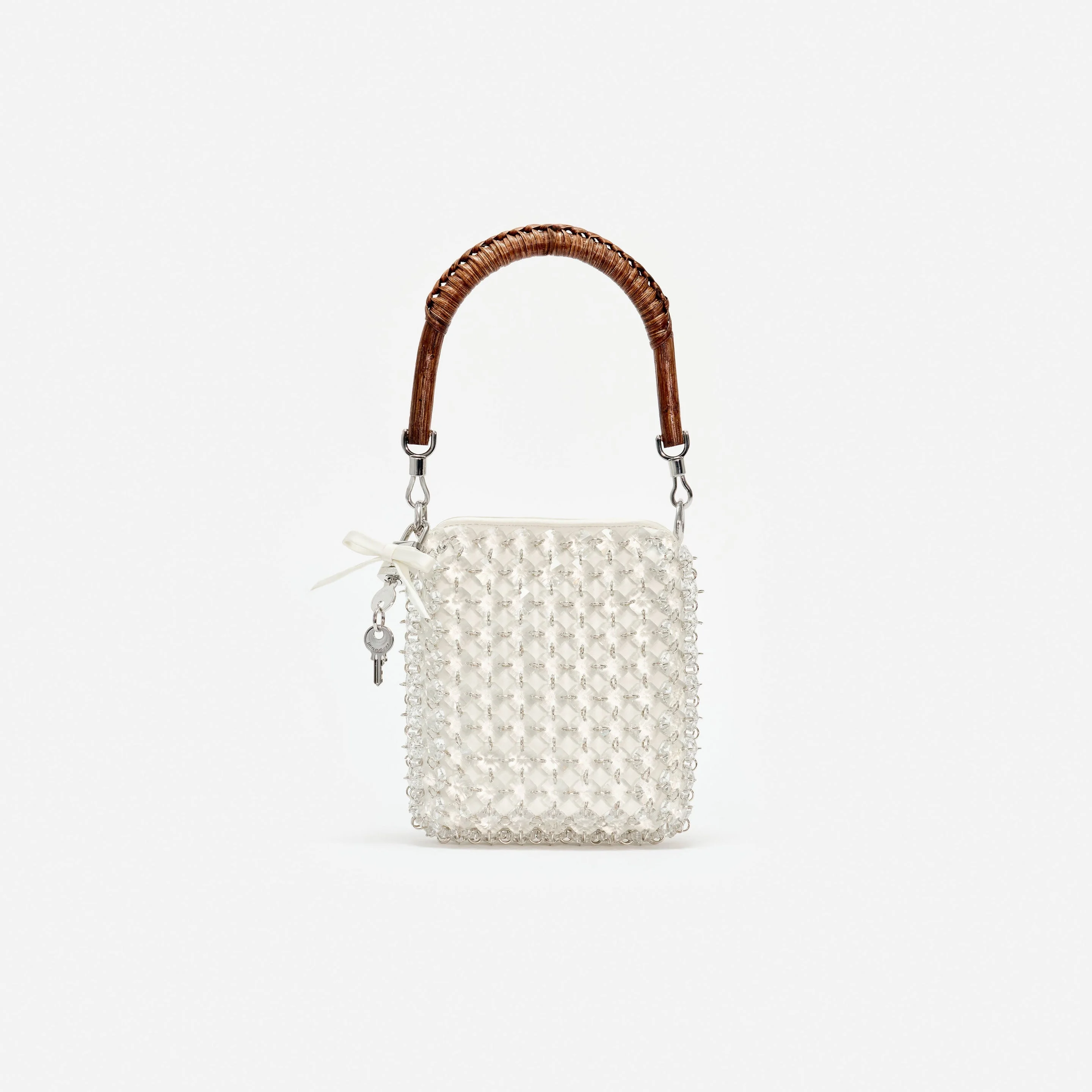 Cream Crystal Chain Mini Tote Bag - 1