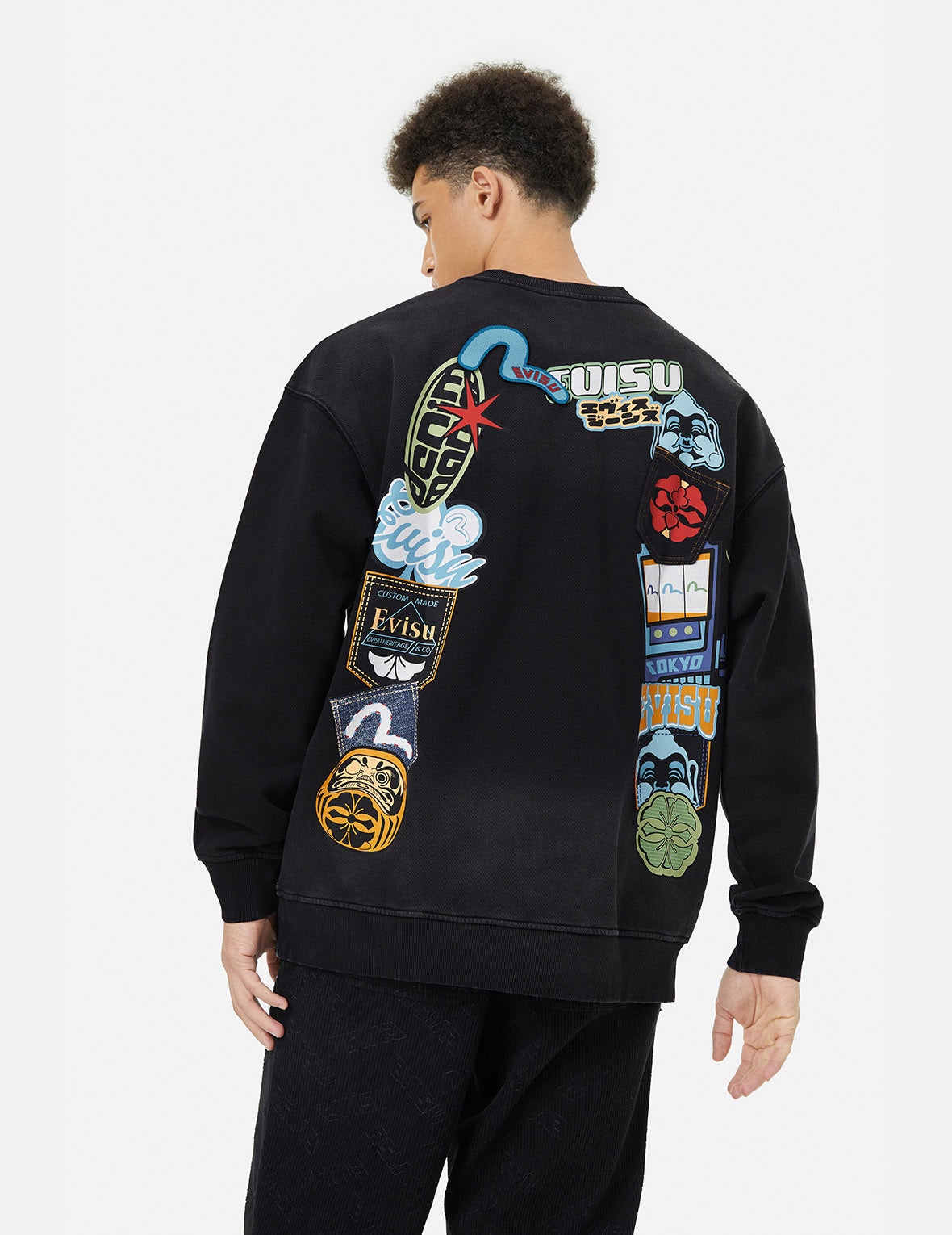 Washed Seagull and Logo Badge Daicock Print Loose Fit Sweatshirt - 5