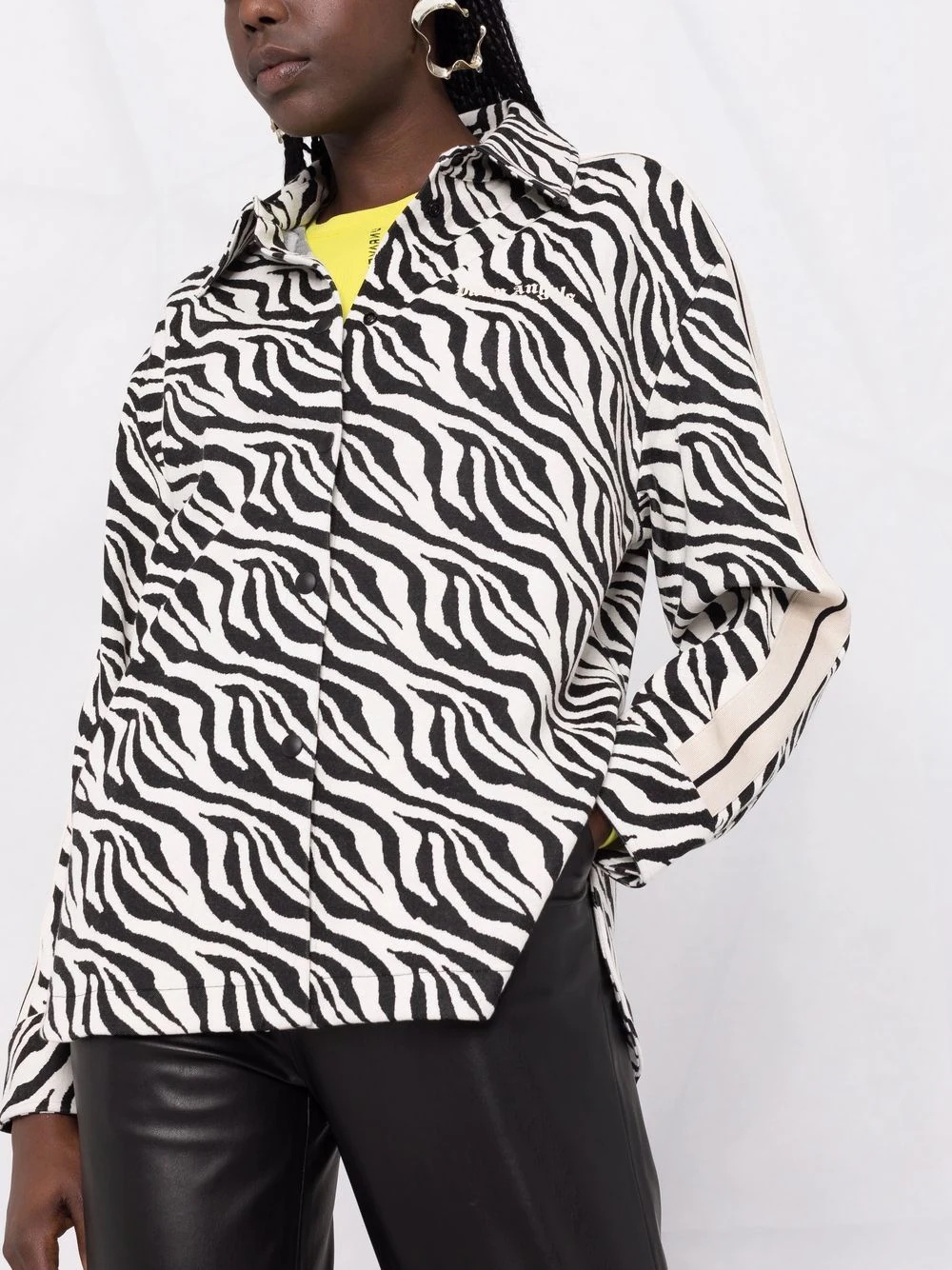 zebra-print side-stripe shirt - 5