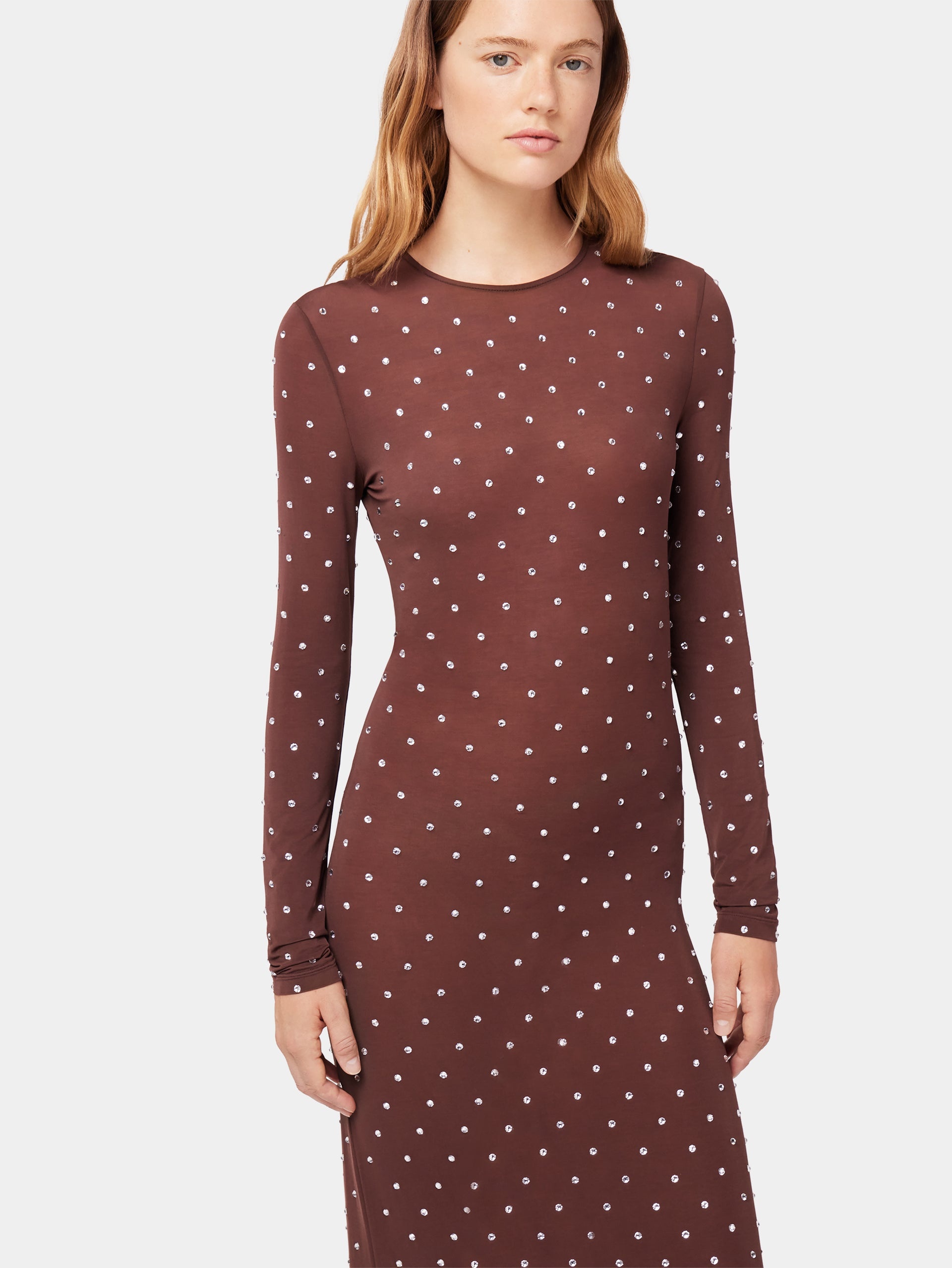Paco Rabanne CRYSTALS-EMBELLISHED CHOCOLATE DRESS | REVERSIBLE