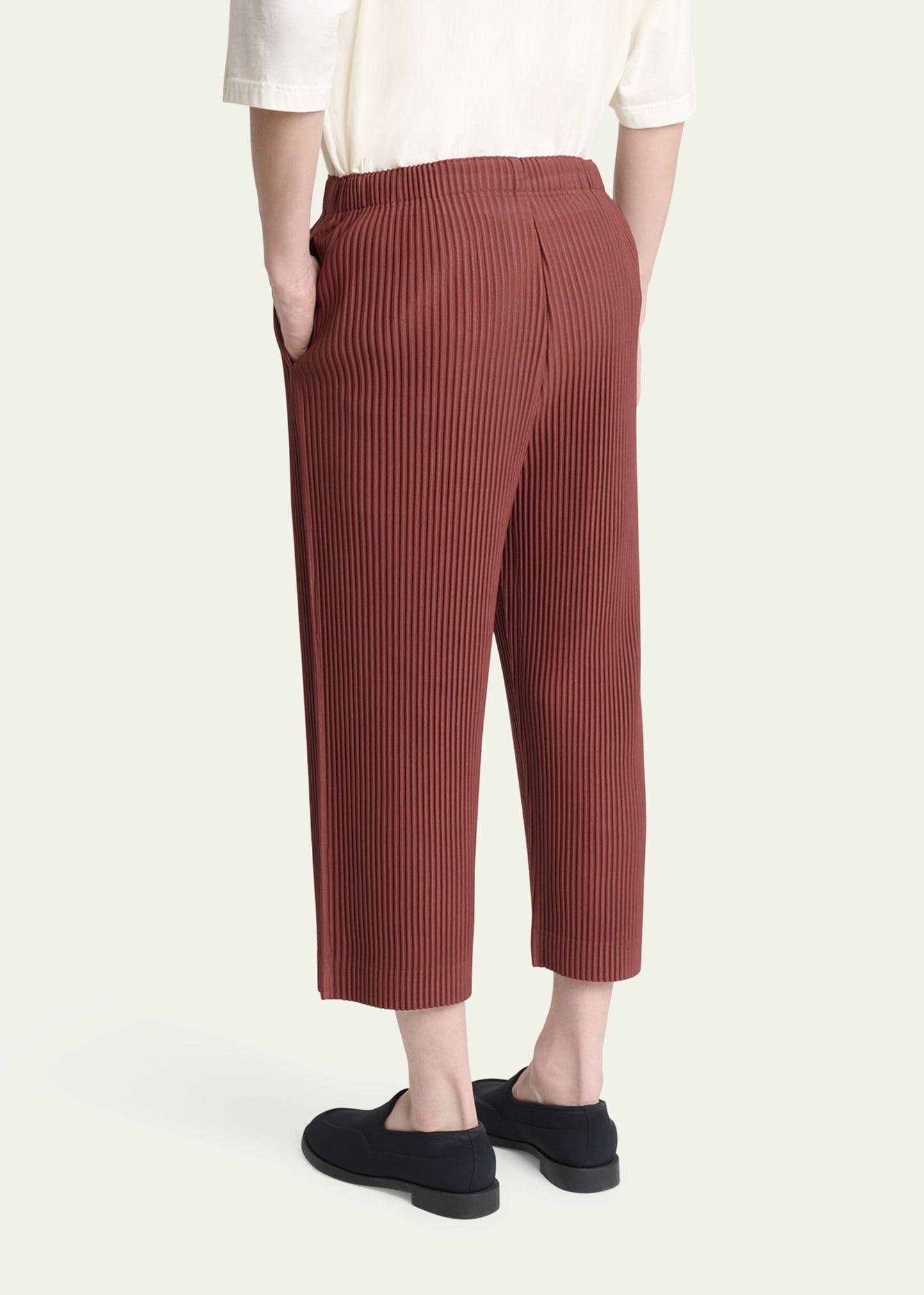 Men's Cropped Brown Pleated Trousers - 3