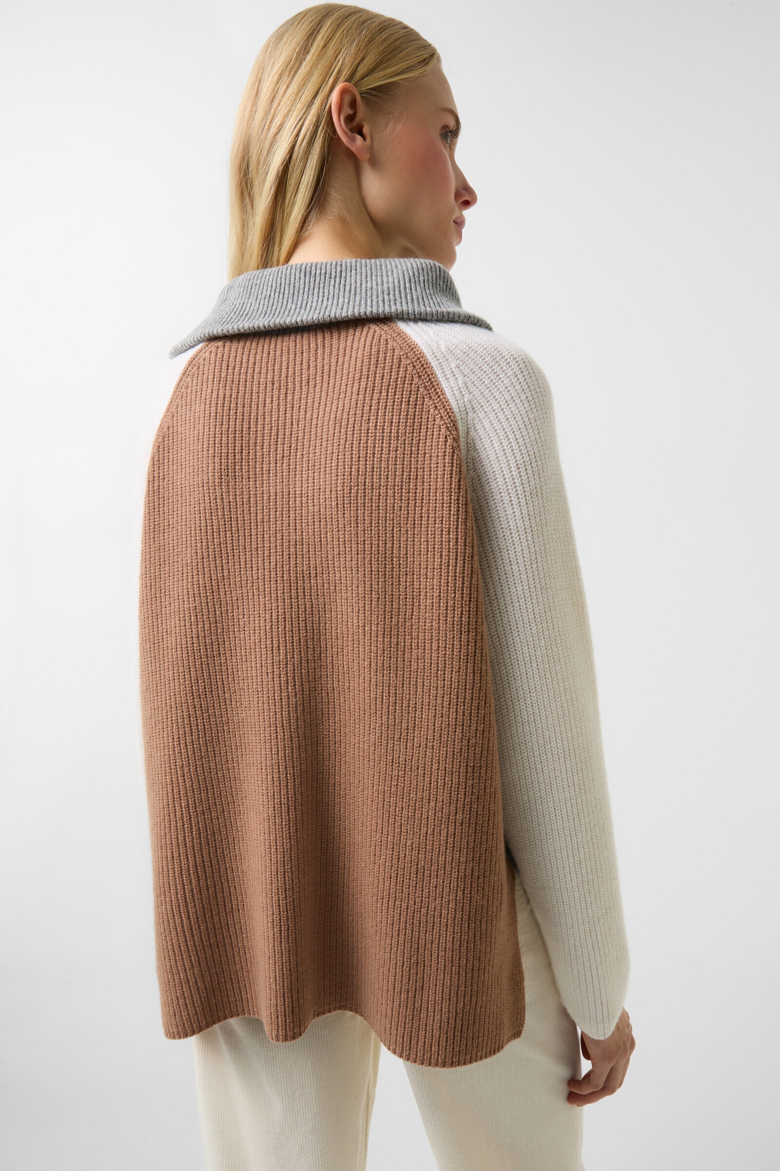 Letizia half-zippered knit sweater in Gray/Cream/Camel - 2