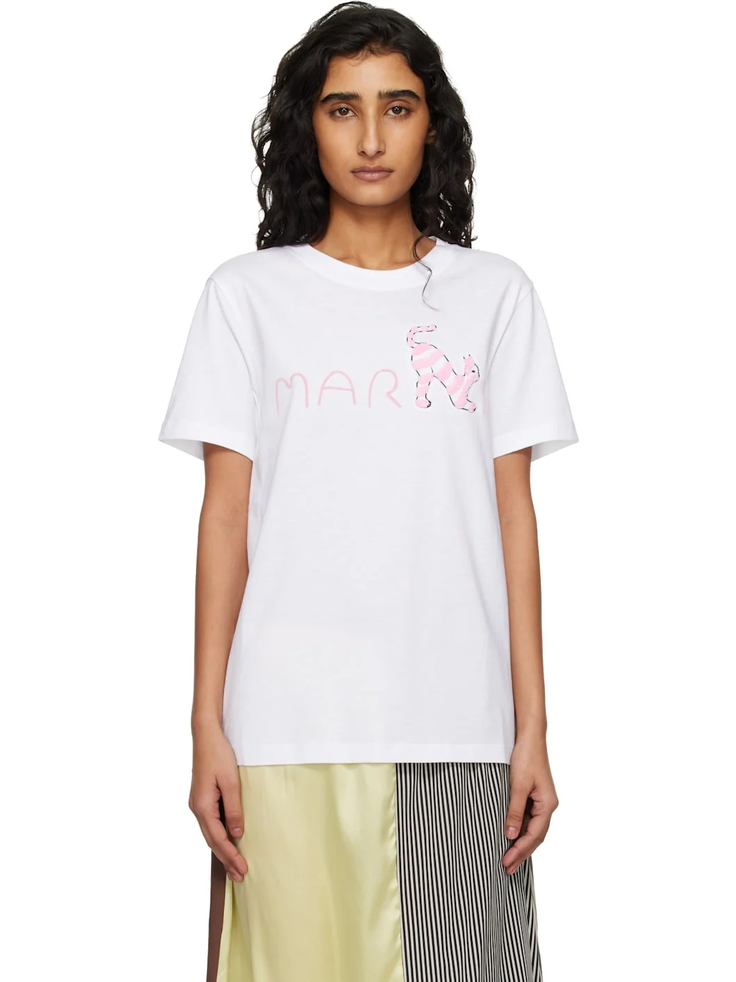 White Marni Logo Flock Fluffy Cat Jersey T-shirt - 1