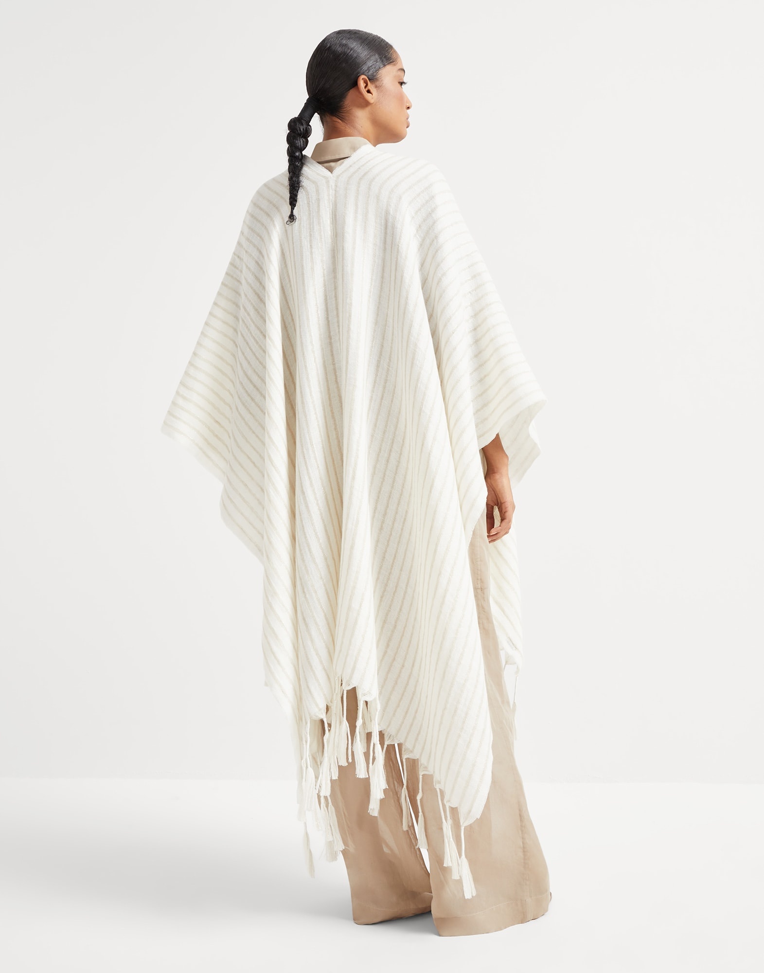 Sparkling striped wool and linen double knit poncho - 2
