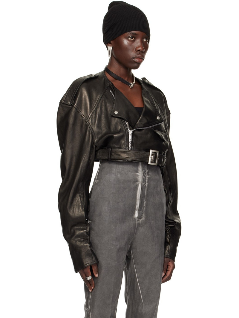 Black Micro Biker Leather Jacket 2
