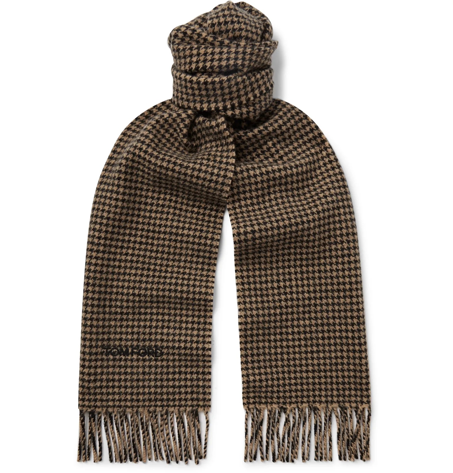 Fringed Houndstooth Wool and Cashmere-Blend Scarf - 4