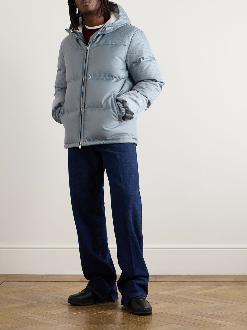 GUCCI Quilted Logo-Jacquard Nylon Hooded Down Jacket Light blue outlook