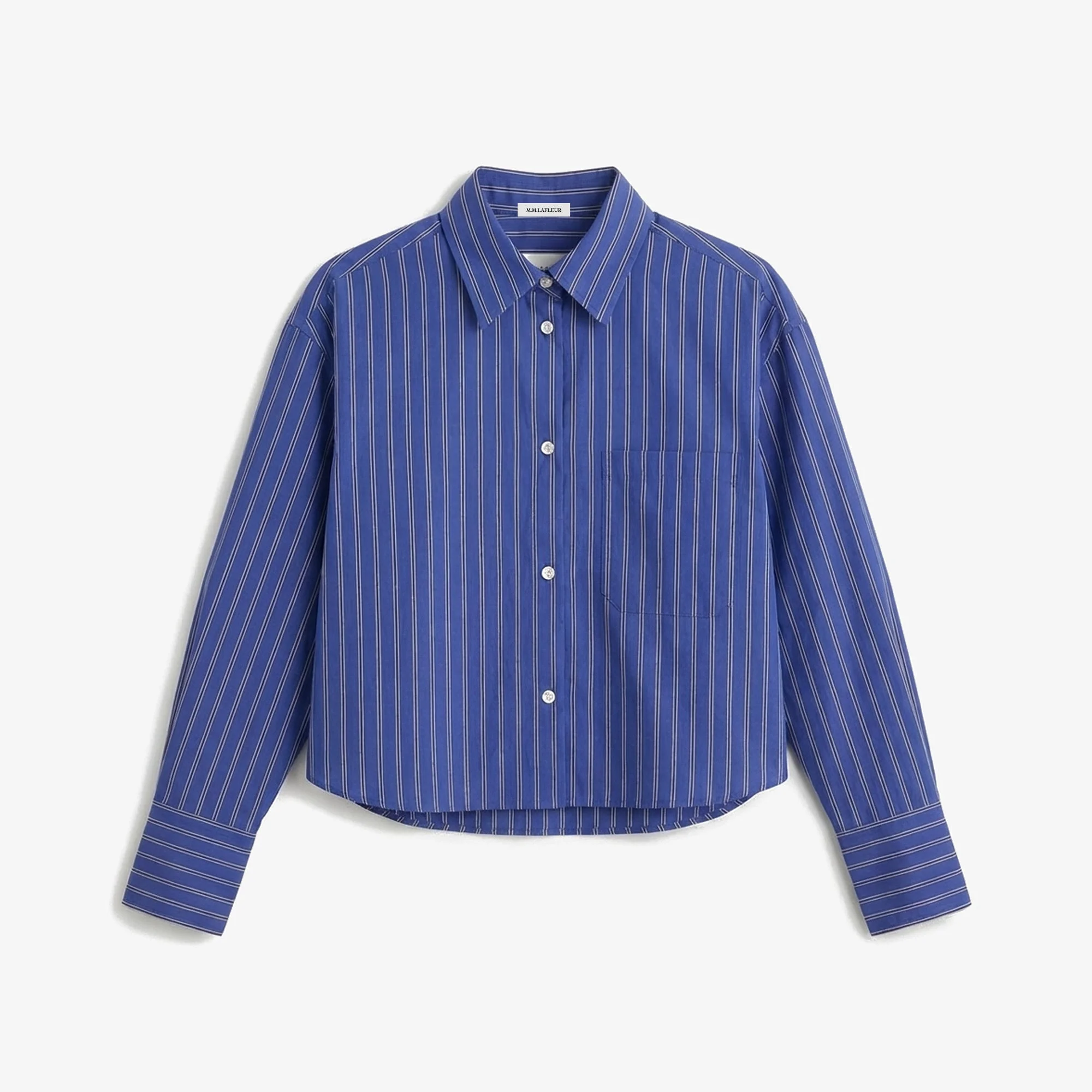 Zaid Cropped Button-Down - Striped Poplin - 1