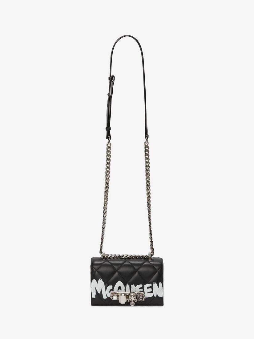 Women's Mini Jewelled Satchel in Black/white - 4