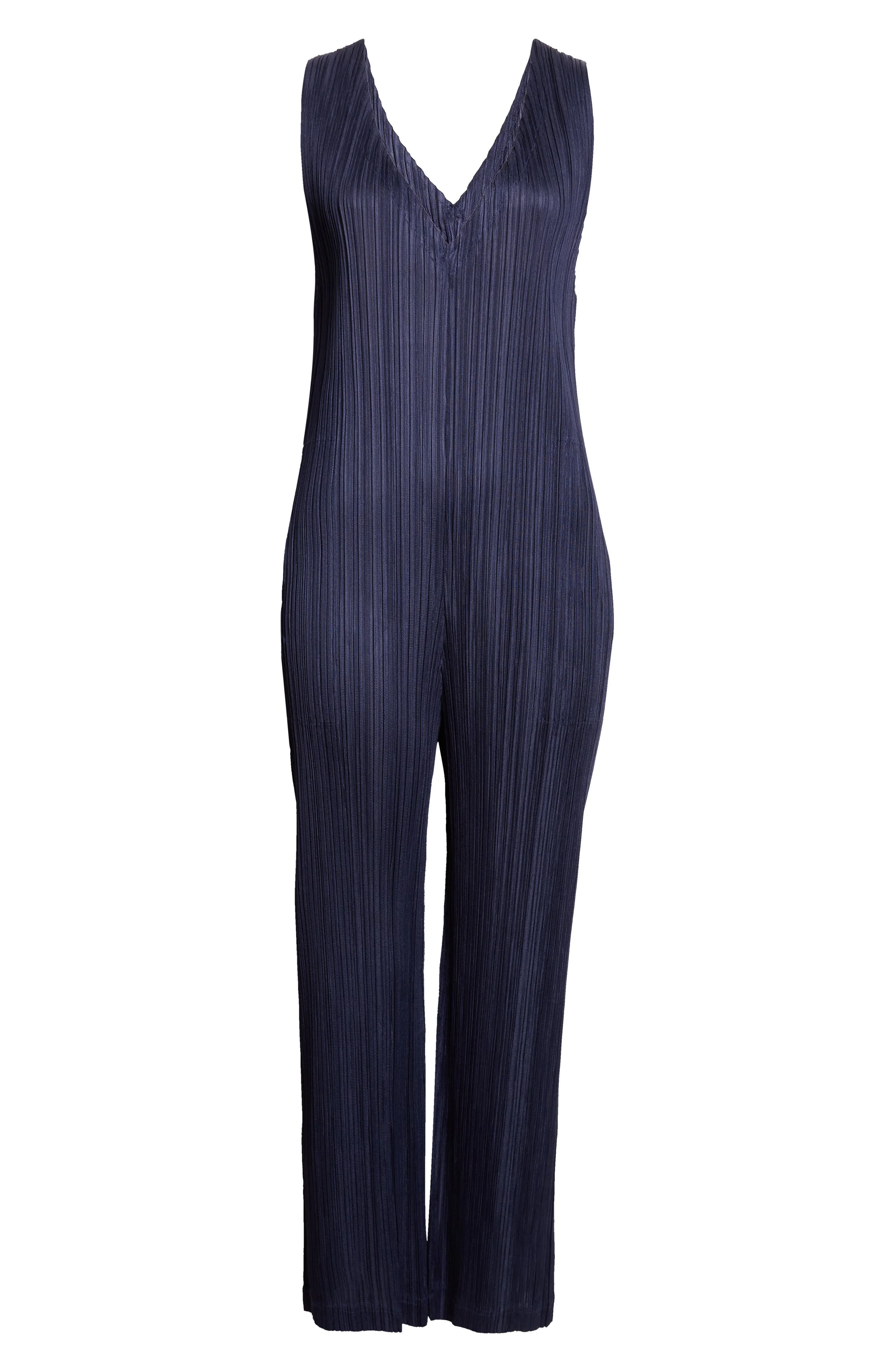 Pleats Please Issey Miyake Pleated Sleeveless Jumpsuit in Navy - 1