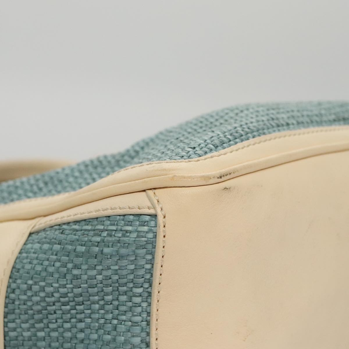 CELINE Hand Bag Straw Leather Blue Cream Gold - 9