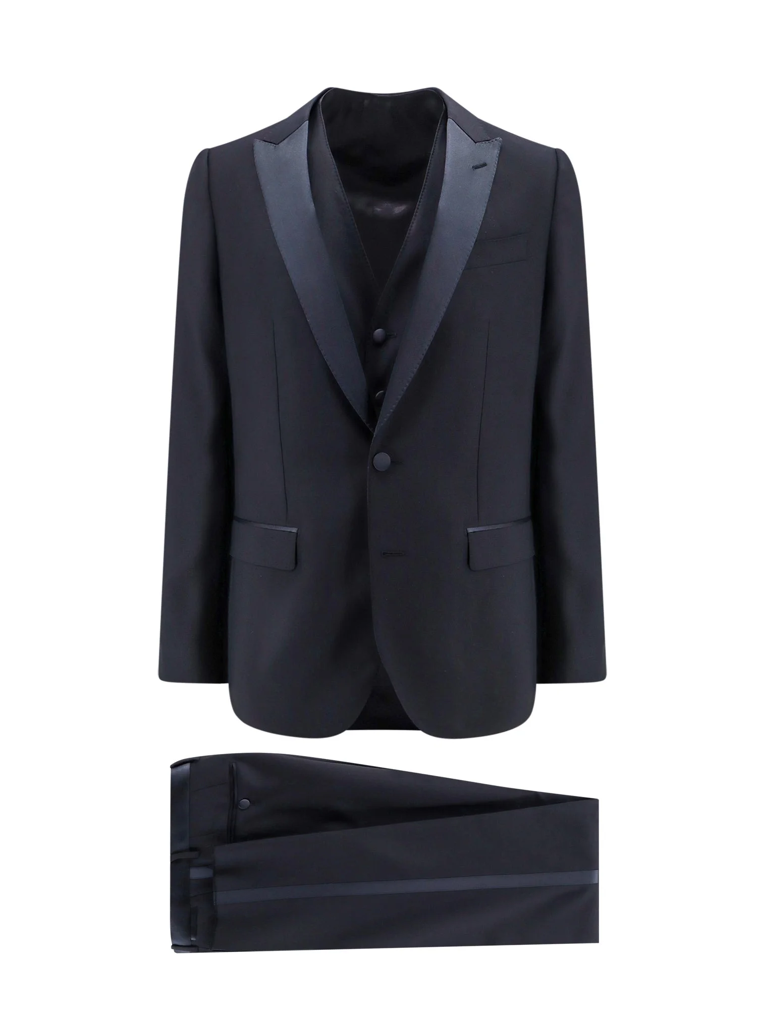 Virgin Wool Blend Tuxedo With Gilet And Satin Profiles - 1