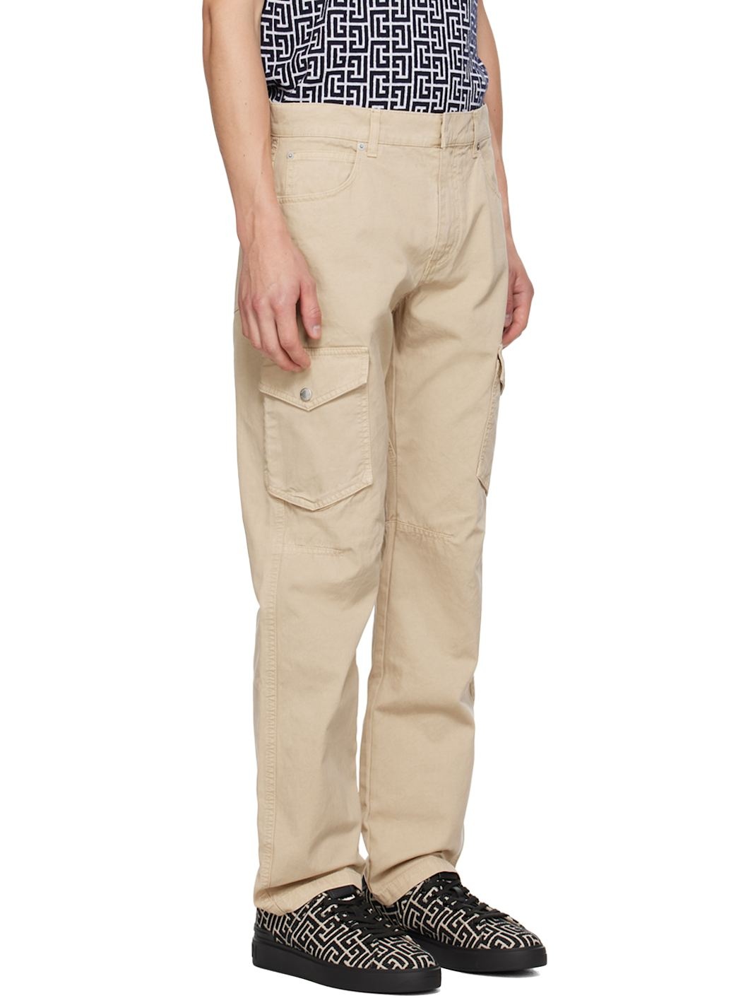 Beige Darted Cargo Pants - 2