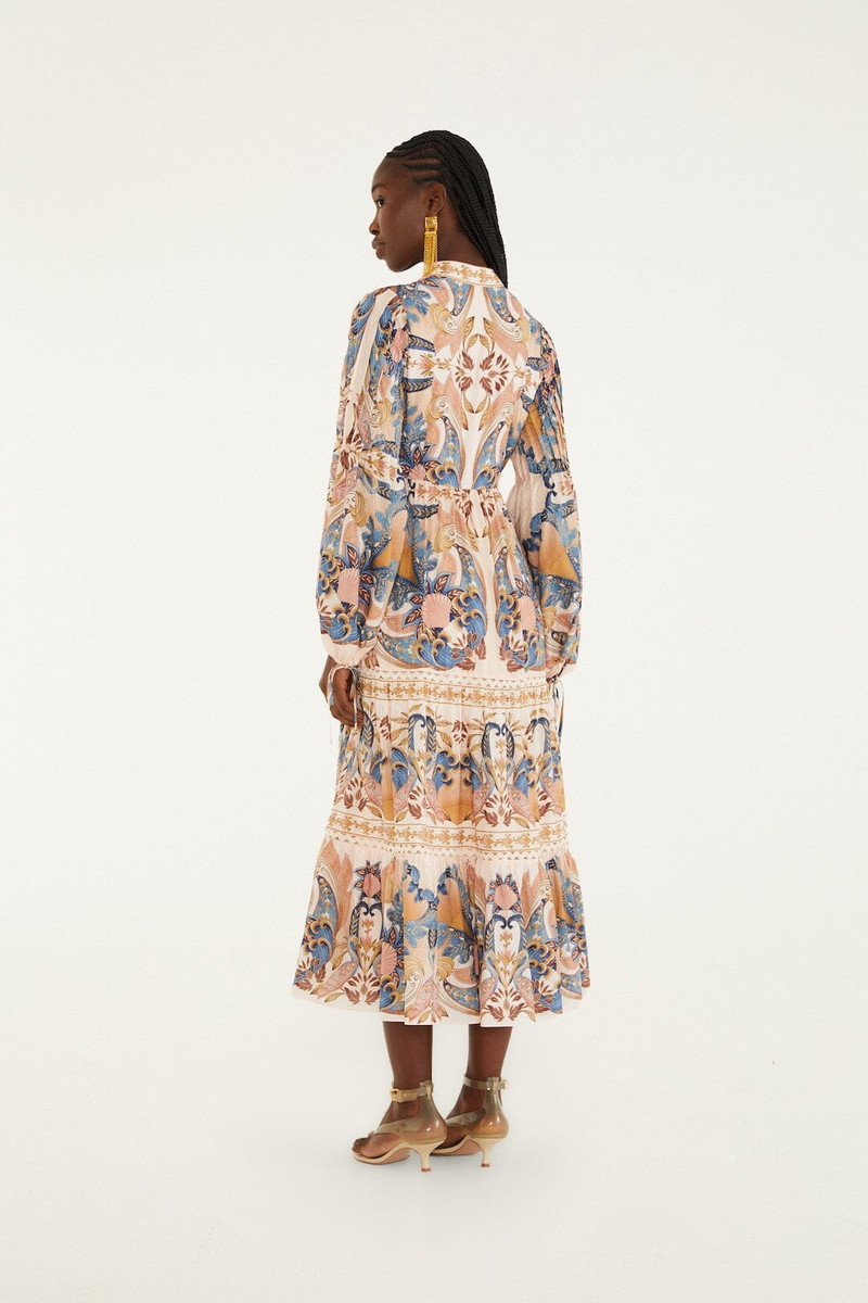 Soft Pink Sea Garden Scarf Pleated Midi Dress 3