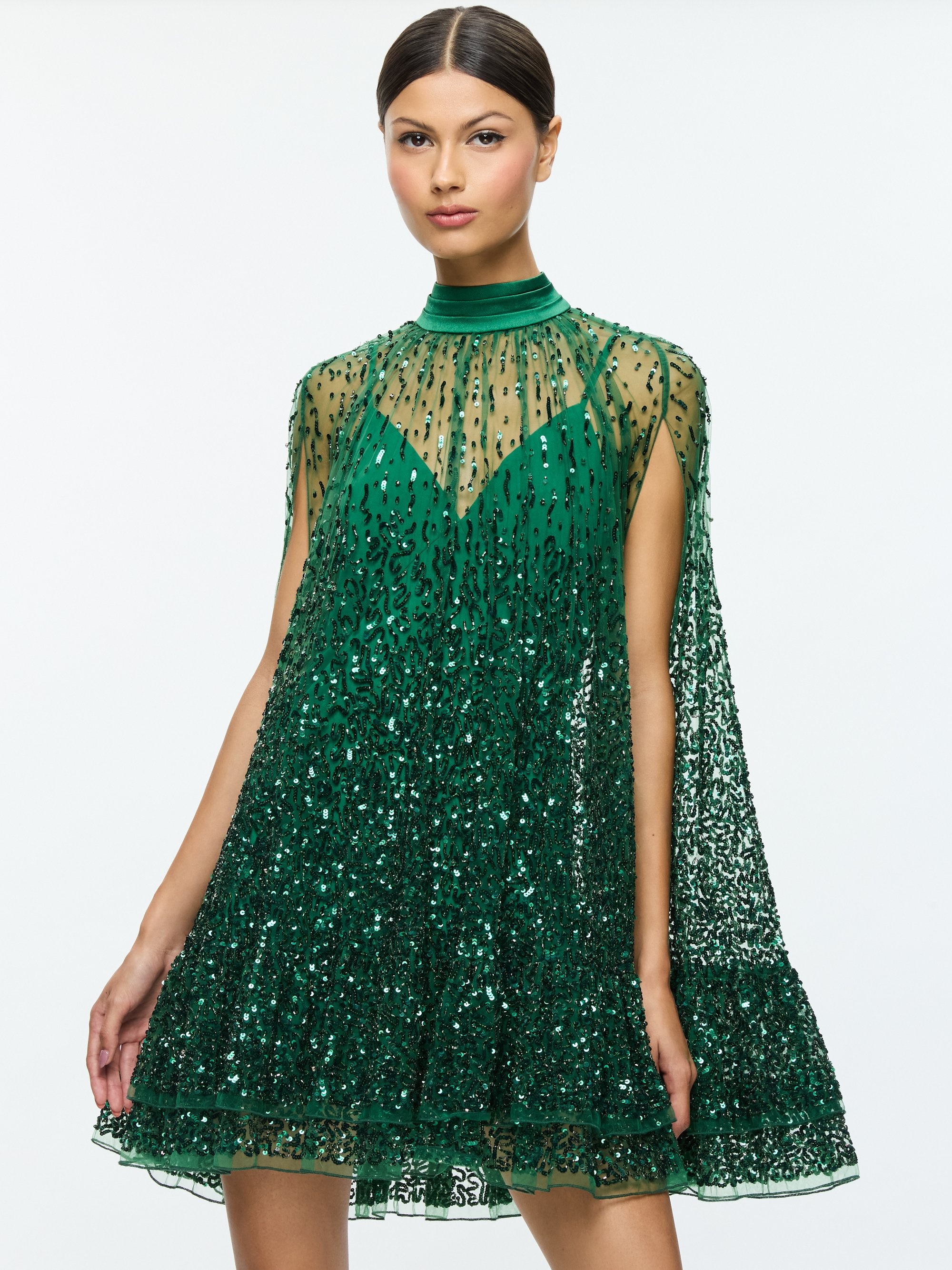 ZENON EMBELLISHED CAPE MINI DRESS - 5