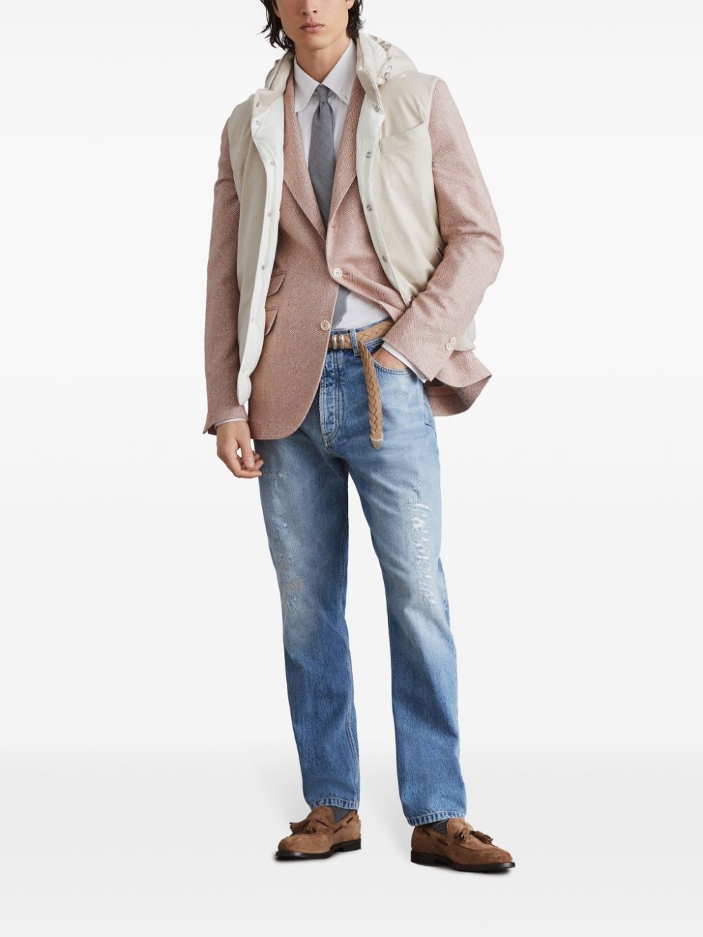 herringbone linen blazer - 2