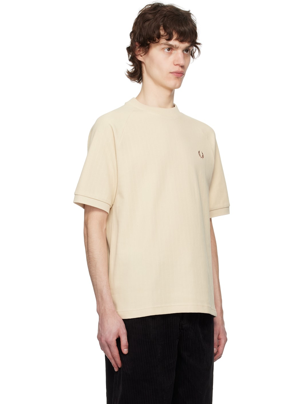 Beige Ribbed Raglan Sleeve T-shirt - 2