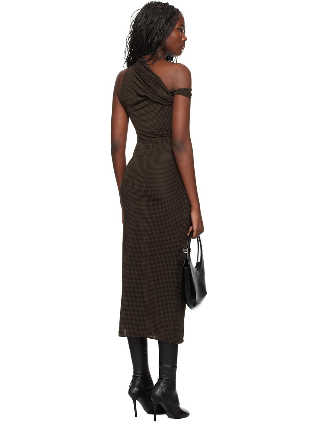 Brown Houndstooth Twist Midi Dress - 3