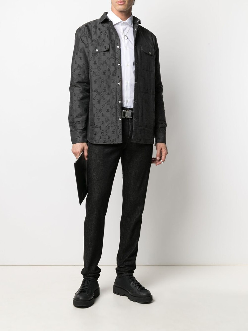 PHILIPP PLEIN monogram embroidery long-sleeved shirt outlook