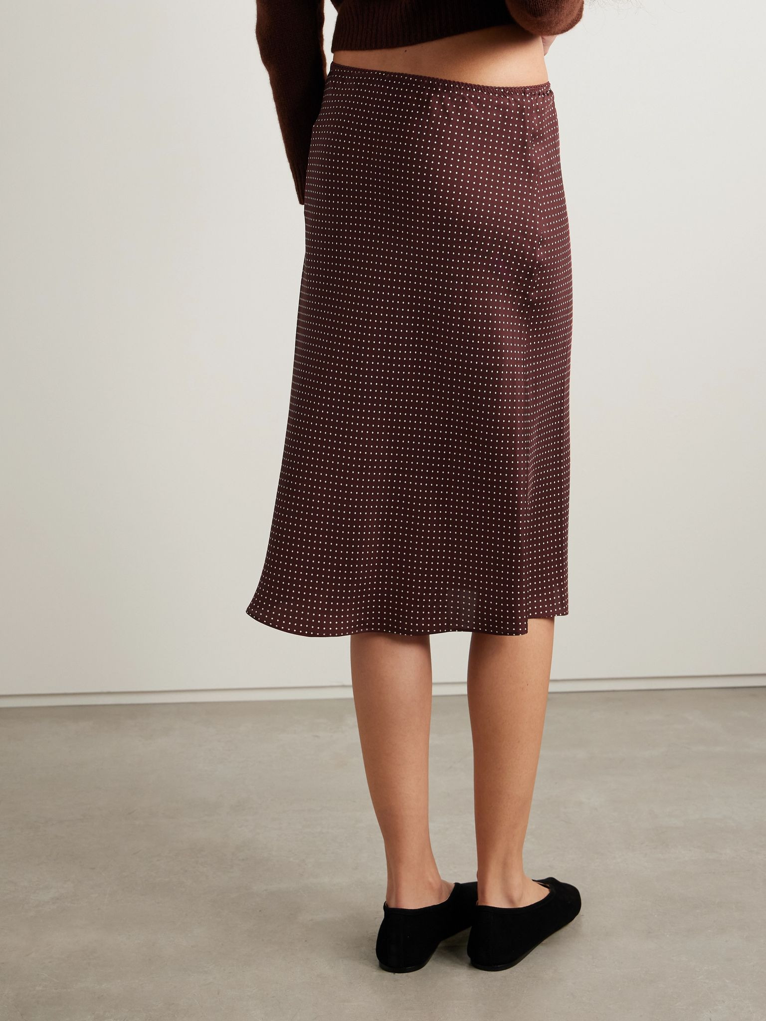Elowette polka-dot silk-blend twill midi skirt Burgundy - 4